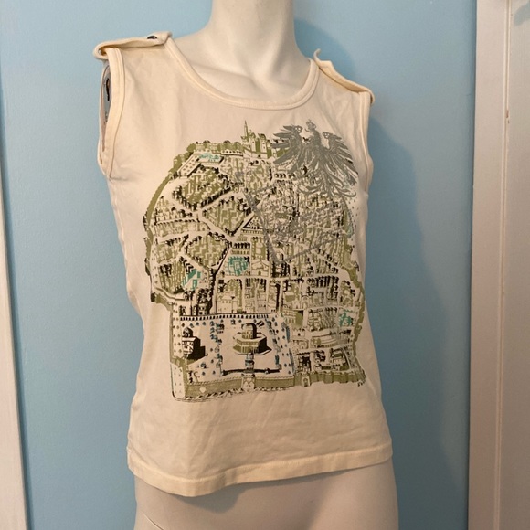 Cream MNG Jeans Tank-Top ft. an Amazing Spanish Empire Print & Metal Detailing - Picture 1 of 6